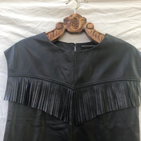 Zadig Voltaire Deluxe Lamb Leather Fringe Moto Top Black Small - Picture 5 of 12